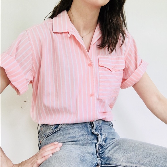 Tops - 100% cotton pink/white stripe top
